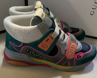 Neue Gucci Herren-Sneakers aus Leder und Wildleder, Grün, 10 US (9 UK), Italien