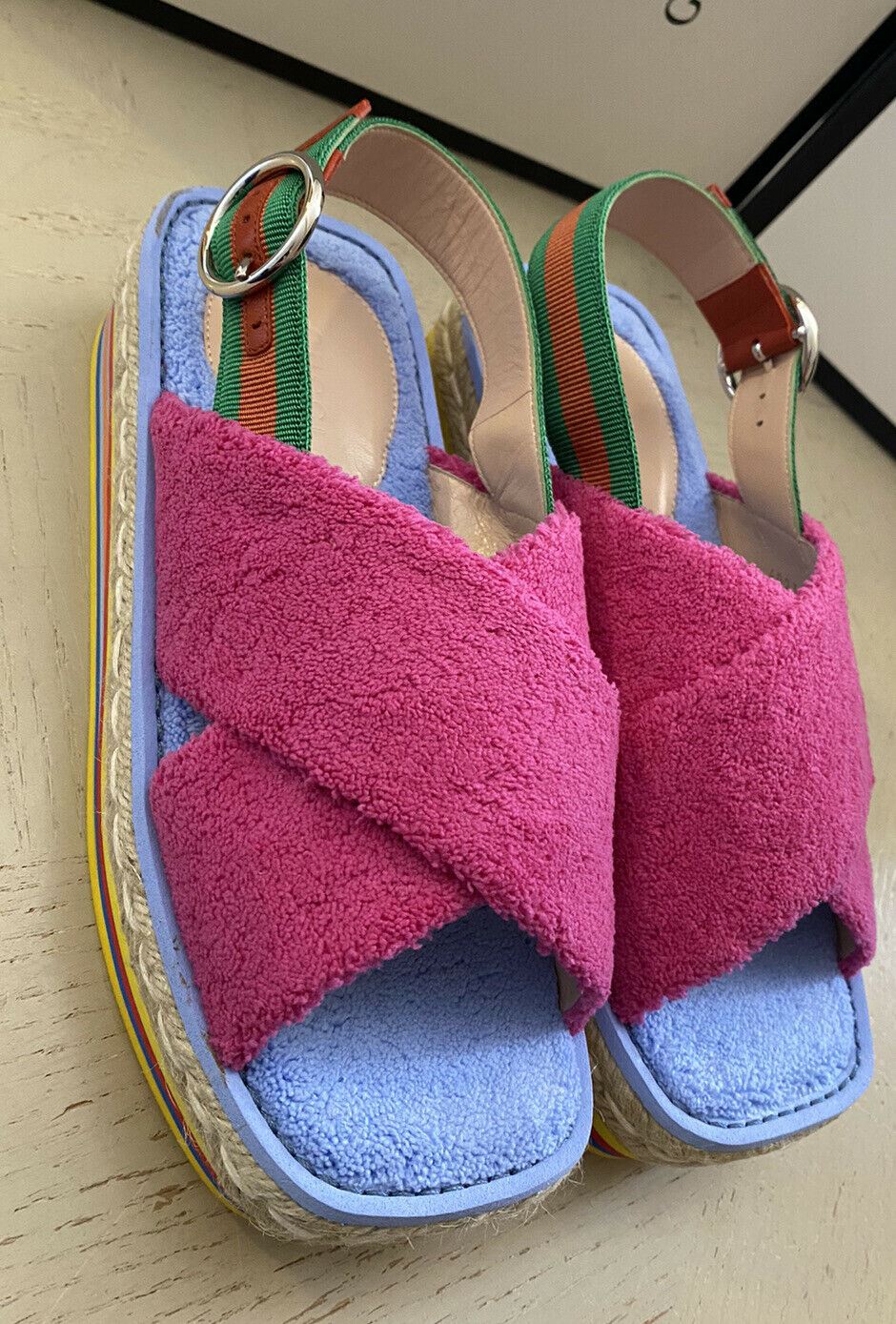 NIB Gucci Women’s Sandal Espadrille Shoes Violet/Pink 7.5 US ( 37.5 Eu ) Italy