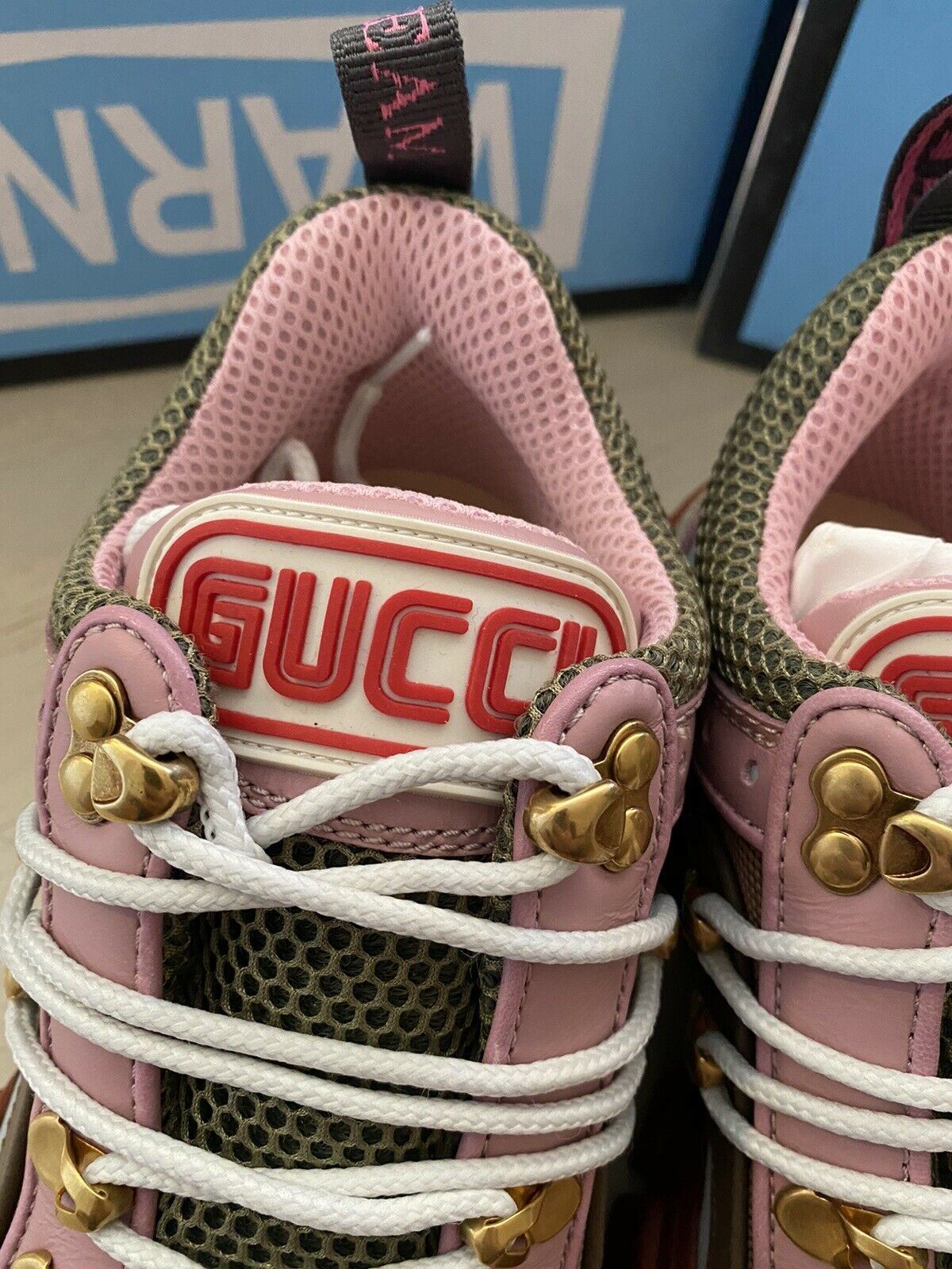 NIB $1300 Gucci Women’s Sneakers Shoes Military Green/Red/Pink 4 US/34 Eu