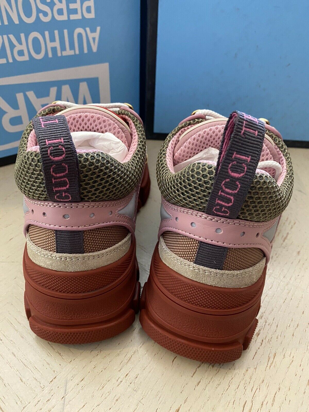 NIB $ 1300 Gucci Damen Sneakers Schuhe Militärgrün/Rot/Pink 4 US/34 Eu