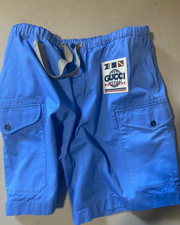 Neu mit Etikett: 1.300 $ Gucci Herren-Kurzhose aus Militär-Baumwolle, Blau, 40 US (56 EU), Italien