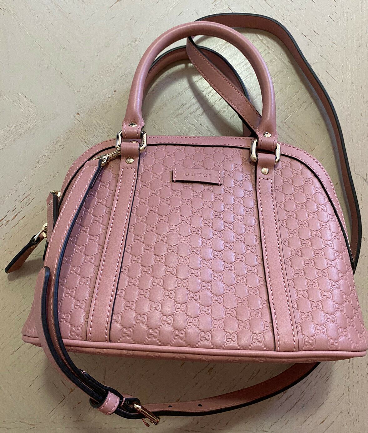Новая маленькая кожаная сумка через плечо Gucci Guccissimma Pink/LT Pink 449654