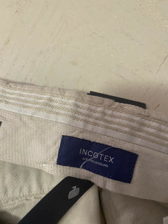 Neu mit Etikett Incotex Herren-Hose aus Leinen/Baumwolle, Elfenbeinfarben, 42 US