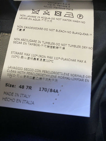 New $2195 Corneliani Mens Wool/Silk Suit Dark Blue 38R US ( 48R Eu ) Italy