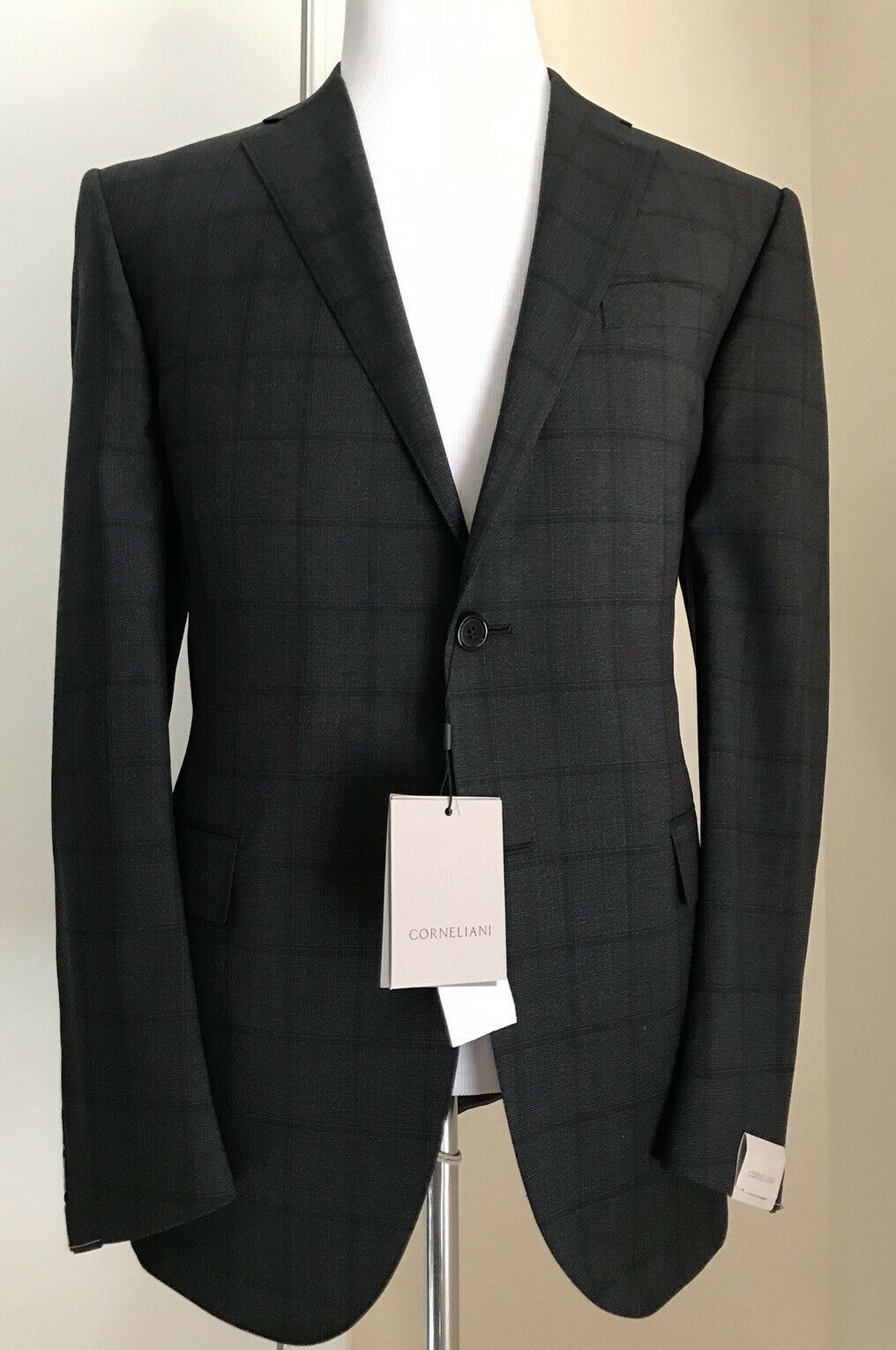 New $1795 Corneliani Mens Wool Suit Black 42R US ( 52R Eu ) Italy