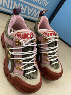 NIB $ 1300 Gucci Damen Sneakers Schuhe Militärgrün/Rot/Pink 5 US/35 Eu