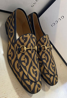NIB Gucci Herren-Slipper aus Segeltuch/Leder, Kamel/Braun, 8 US (7 UK), Italien