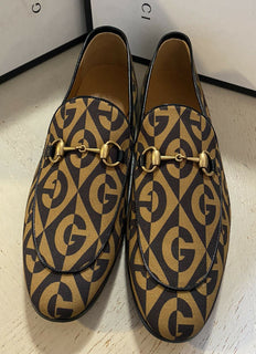 NIB Gucci Herren-Slipper aus Segeltuch/Leder, Kamel/Braun, 8 US (7 UK), Italien