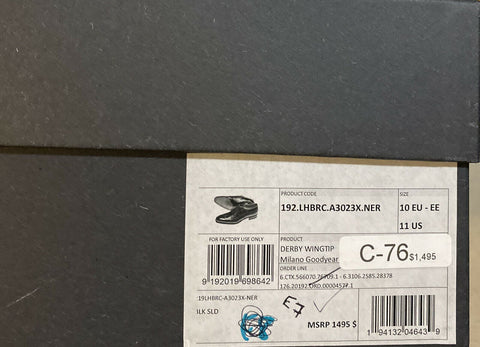 New $1495 Ermenegildo Zegna Couture Oxford Leather Shoes Black 11 US Italy