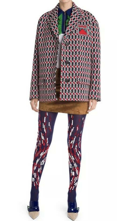 NWT $1630 PRADA Beaded Tights Blue/Red Size S ( 2 ) Made In Italy