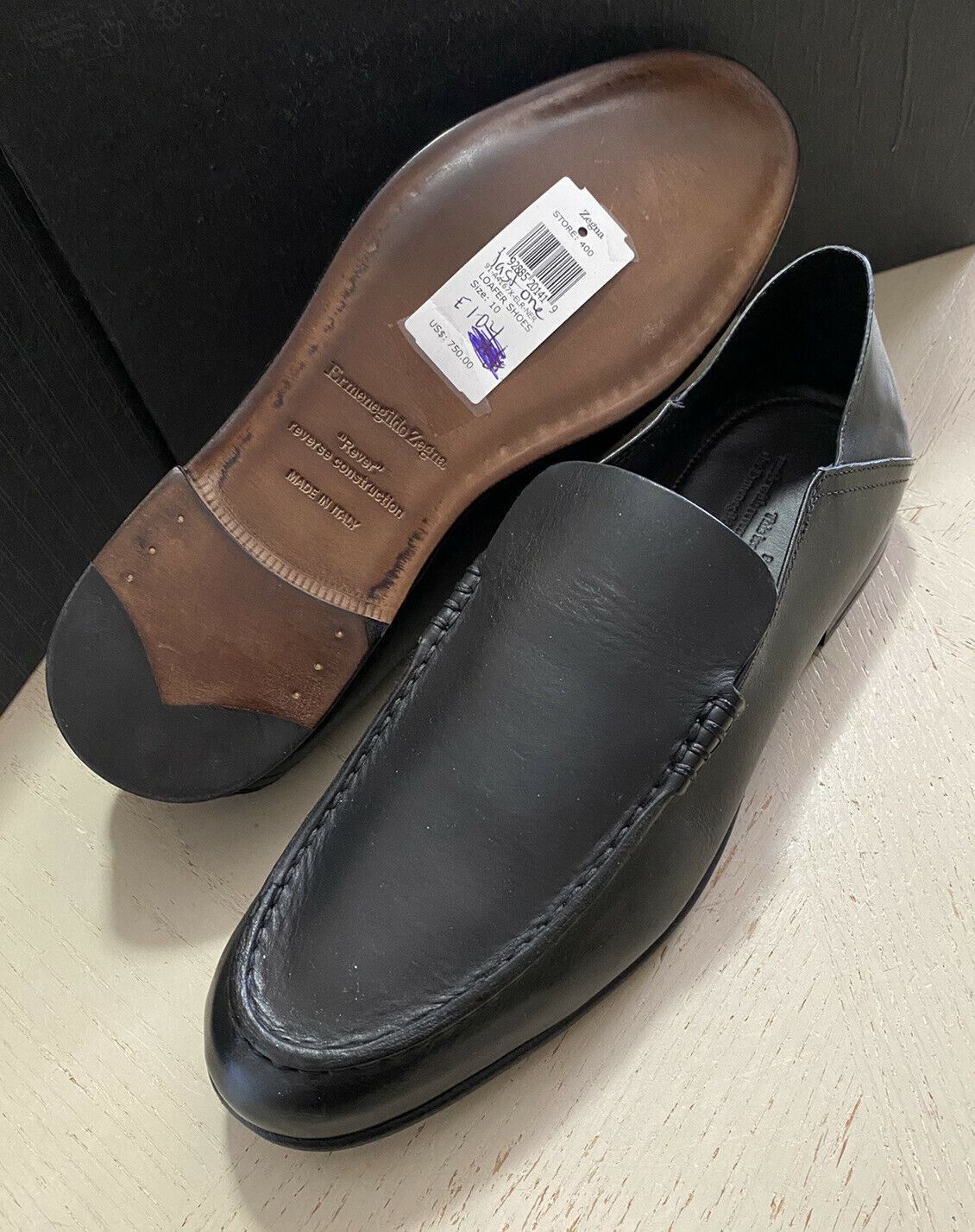 New $750 Ermenegildo Zegna Iconic Moccasin Leather Loafers Shoes Black 11 US