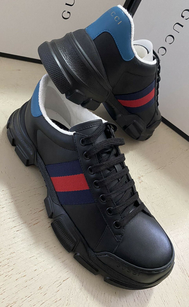 Neue Gucci Herren-Sneakers aus Leder, Schwarz, 8 US (7 UK) 624701