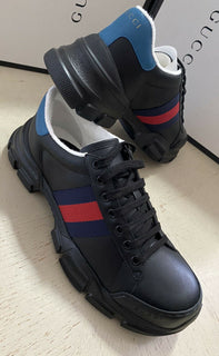 Neue Gucci Herren-Sneakers aus Leder, Schwarz, 8 US (7 UK) 624701