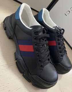 Neue Gucci Herren-Sneakers aus Leder, Schwarz, 8 US (7 UK) 624701