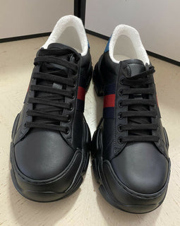 Neue Gucci Herren-Sneakers aus Leder, Schwarz, 8 US (7 UK) 624701