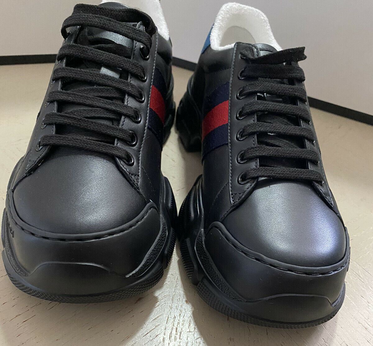 New Gucci Men’s Leather Sneakers Shoes Black 8 US ( 7 UK ) 624701