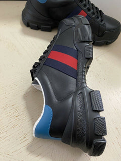 Neue Gucci Herren-Sneakers aus Leder, Schwarz, 8 US (7 UK) 624701