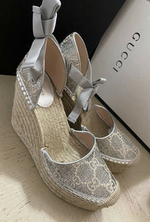 NIB Gucci Damen Plateau-Espadrille-Schuhe Silber 7,5 US (37,5 Eu) Italien