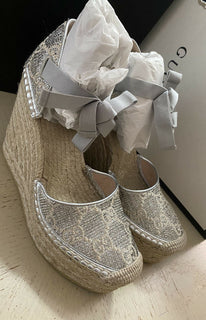 NIB Gucci Damen Plateau-Espadrille-Schuhe Silber 7,5 US (37,5 Eu) Italien