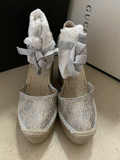NIB Gucci Damen Plateau-Espadrille-Schuhe Silber 7,5 US (37,5 Eu) Italien