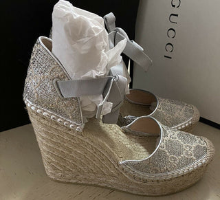 NIB Gucci Damen Plateau-Espadrille-Schuhe Silber 7,5 US (37,5 Eu) Italien