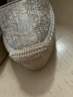 NIB Gucci Damen Plateau-Espadrille-Schuhe Silber 7,5 US (37,5 Eu) Italien