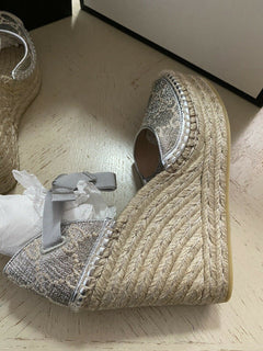 NIB Gucci Damen Plateau-Espadrille-Schuhe Silber 7,5 US (37,5 Eu) Italien