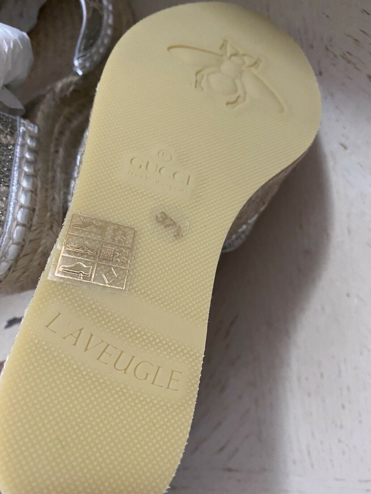 NIB  Gucci Women Platform Espadrille Shoes Silver 7.5 US ( 37.5 Eu ) Italy