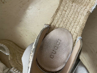 NIB Gucci Damen Plateau-Espadrille-Schuhe Silber 7,5 US (37,5 Eu) Italien