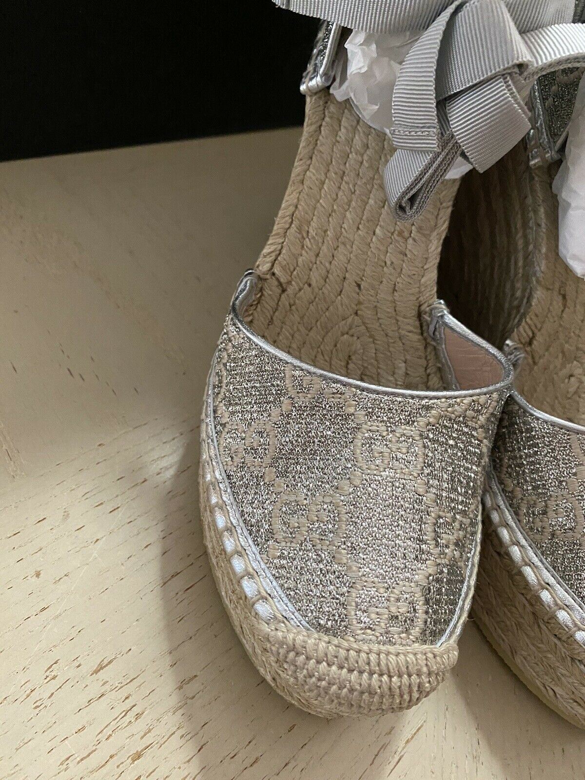 NIB  Gucci Women Platform Espadrille Shoes Silver 7.5 US ( 37.5 Eu ) Italy