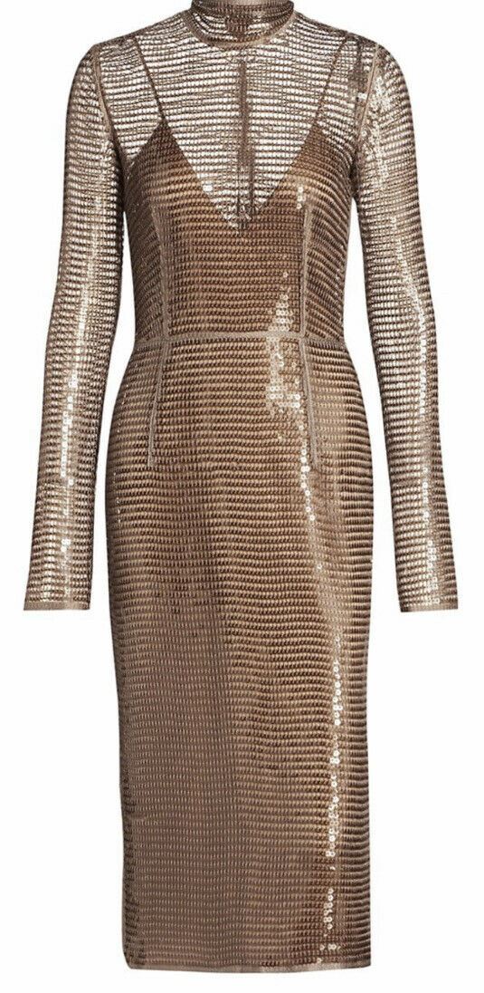 New $6500 Burberry Embellished Mesh Seguin Cocktail Dress Bronze 8 US/42it Italy