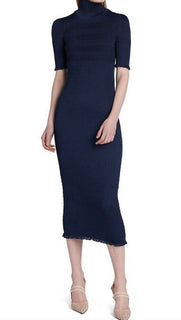 Neues Fendi-Rollkragenkleid aus gesmoktem Seidenkrepp im Wert von 2390 US-Dollar, Marineblau, 12 US/48, Italien