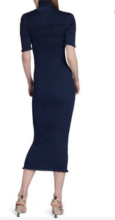 Neues Fendi-Rollkragenkleid aus gesmoktem Seidenkrepp im Wert von 2390 US-Dollar, Marineblau, 12 US/48, Italien