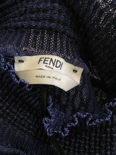 Neues Fendi-Rollkragenkleid aus gesmoktem Seidenkrepp im Wert von 2390 US-Dollar, Marineblau, 12 US/48, Italien