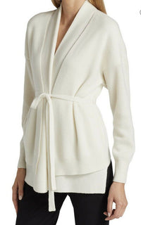 Neu $3995 Brunello Cucinelli Damen-Cardigan aus Kaschmir-Rippenstrick mit Gürtel Weiß M