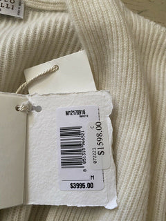 Neu $3995 Brunello Cucinelli Damen-Cardigan aus Kaschmir-Rippenstrick mit Gürtel Weiß M
