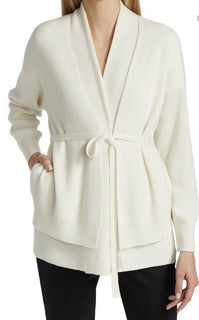 Neu $3995 Brunello Cucinelli Damen-Cardigan aus Kaschmir-Rippenstrick mit Gürtel Weiß M