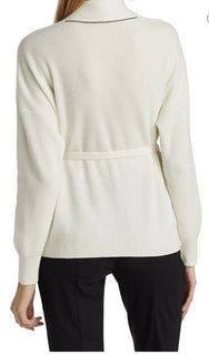 Neu $3995 Brunello Cucinelli Damen-Cardigan aus Kaschmir-Rippenstrick mit Gürtel Weiß M