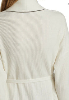 Neu $3995 Brunello Cucinelli Damen-Cardigan aus Kaschmir-Rippenstrick mit Gürtel Weiß M