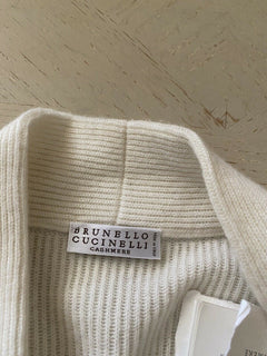 Neu $3995 Brunello Cucinelli Damen-Cardigan aus Kaschmir-Rippenstrick mit Gürtel Weiß M