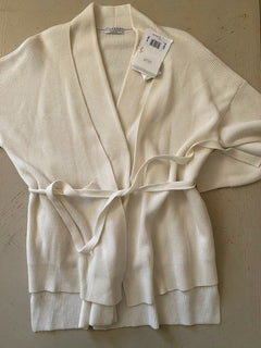Neu $3995 Brunello Cucinelli Damen-Cardigan aus Kaschmir-Rippenstrick mit Gürtel Weiß M