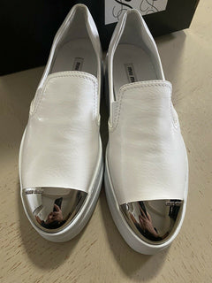 NIB $590 Prada Miu Miu Cop-Toe Metallic Platform Sneakers White 8 US/38 Eu Italy