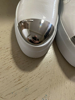 NIB $590 Prada Miu Miu Cop-Toe Metallic Platform Sneakers White 8 US/38 Eu Italy