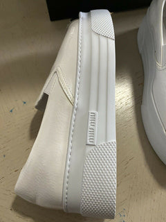 NIB $590 Prada Miu Miu Cop-Toe Metallic Platform Sneakers White 8 US/38 Eu Italy