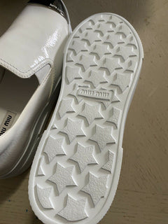 NIB $590 Prada Miu Miu Cop-Toe Metallic Platform Sneakers White 8 US/38 Eu Italy