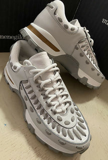 Neu $795 Ermenegildo Zegna Couture Leder-Sneakers Schuhe Weiß/Grau 10,5 US Ita