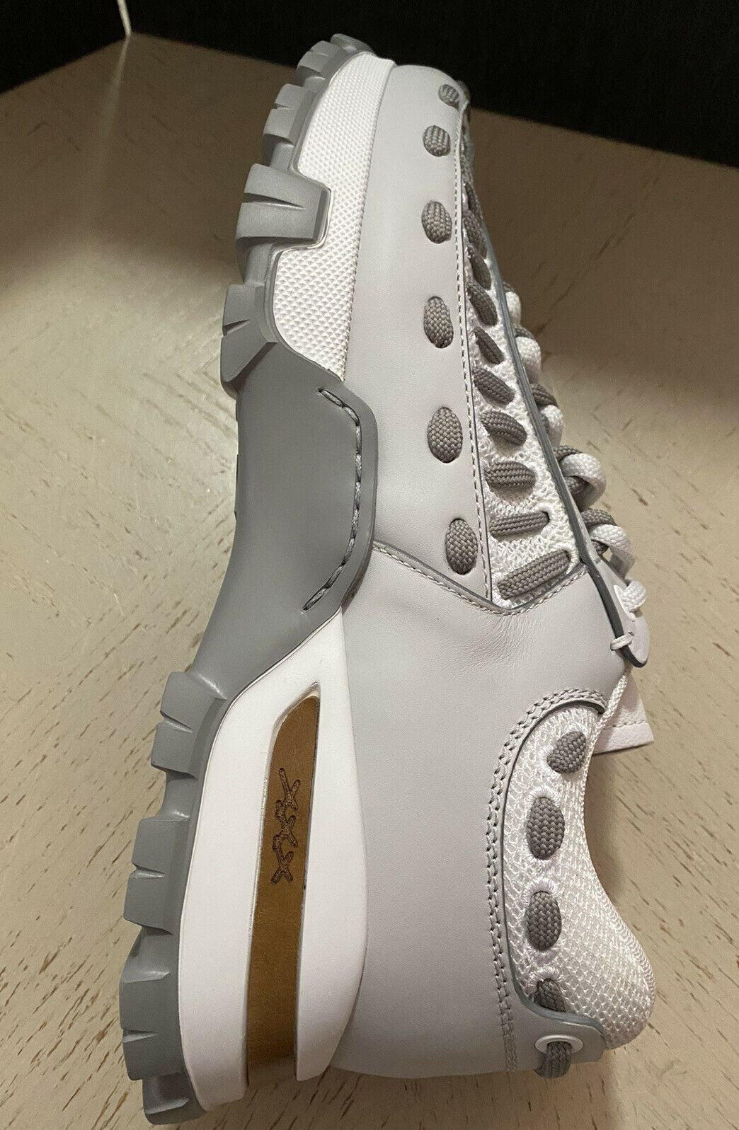 New $795 Ermenegildo Zegna Couture Leather Sneakers Shoes White/Gray 10.5 US Ita