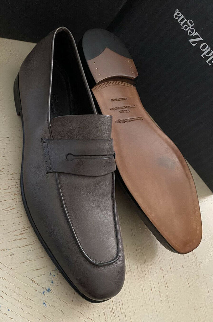 Neue 750 $ Ermenegildo Zegna Iconic Mokassin-Leder-Loafer-Schuhe Grau 11 US
