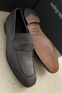 Neue 750 $ Ermenegildo Zegna Iconic Mokassin-Leder-Loafer-Schuhe Grau 11 US