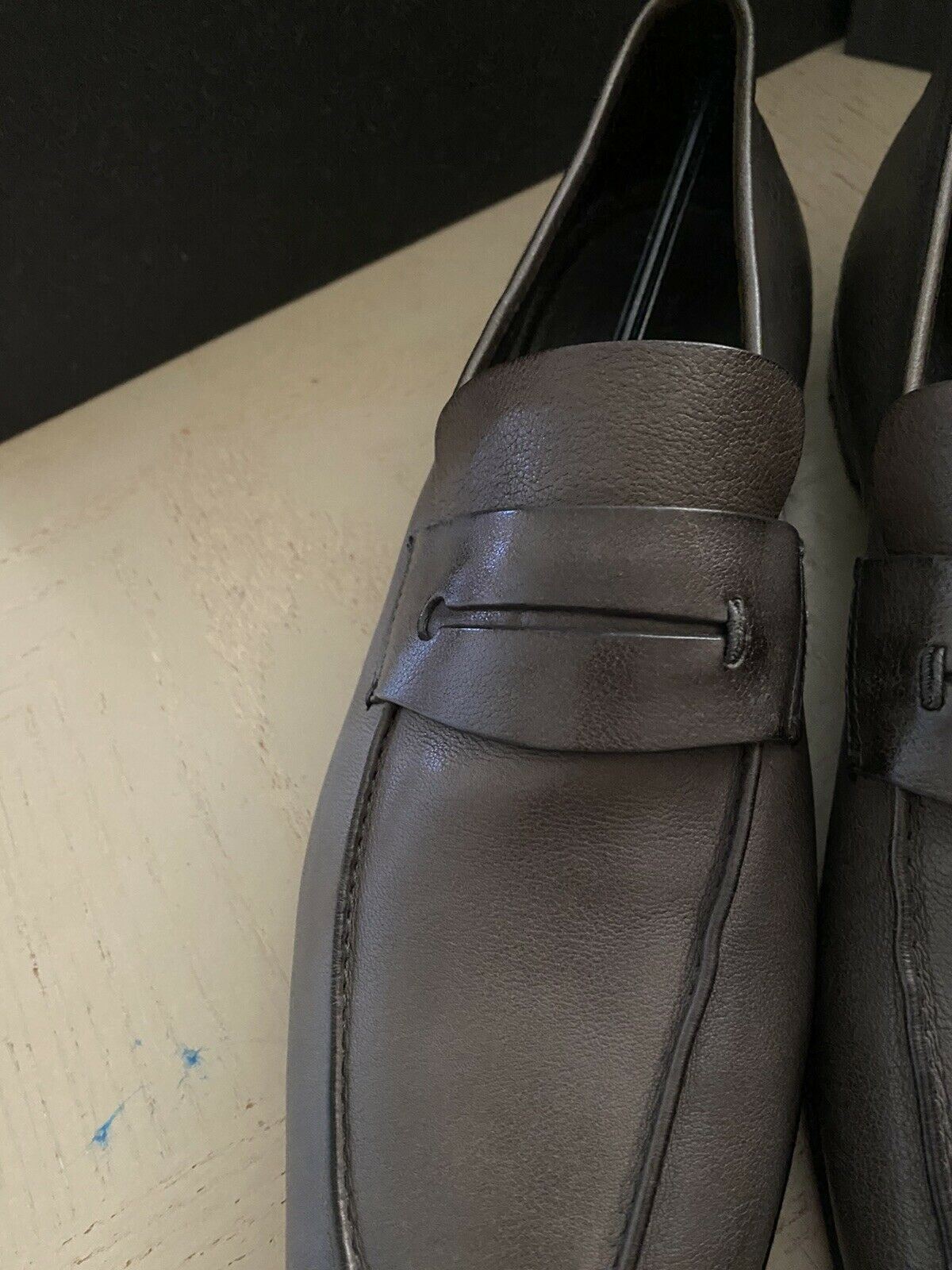 New $750 Ermenegildo Zegna Iconic Moccasin Leather Loafers Shoes Gray 11 US